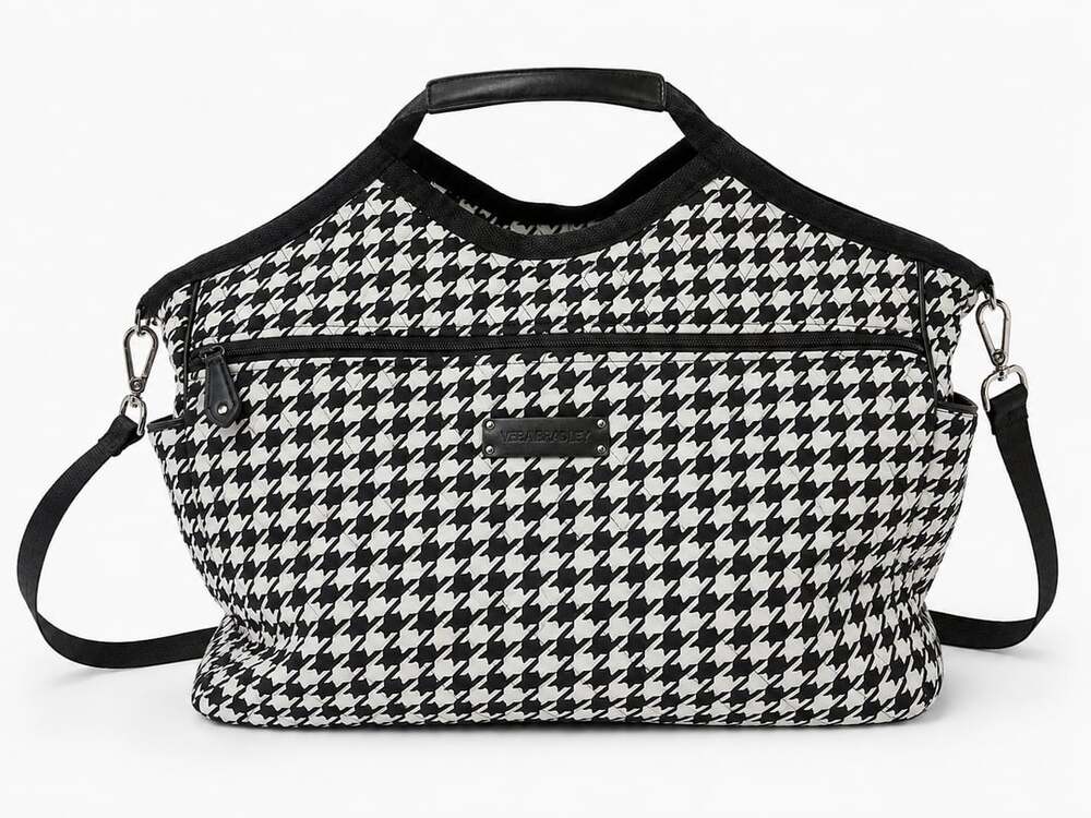 Vera Bradley Black White Houndstooth Quilted Travel Carry Shoulder Bag